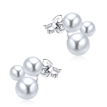 Gorgeous Three Pearl Cluster Silver Ear Stud STS-5263